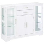 Mobile Buffet Contenitore da Cucina a 4 Ante con Ante in Vetro, Bianco
