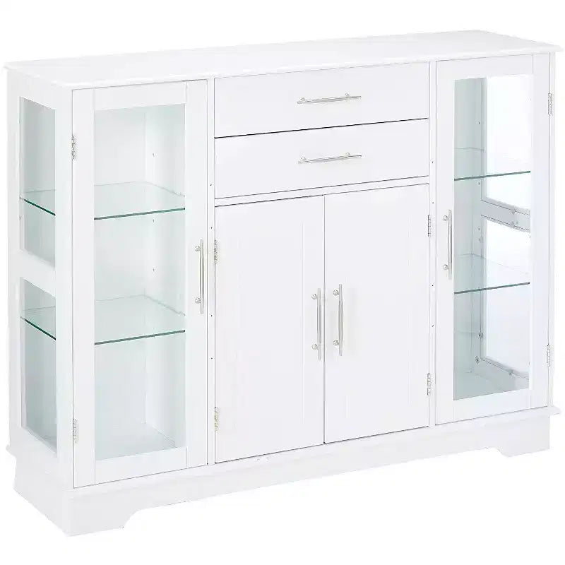 Mobile Buffet Contenitore da Cucina a 4 Ante con Ante in Vetro, Bianco