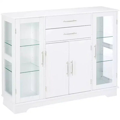 Mobile Buffet Contenitore da Cucina a 4 Ante con Ante in Vetro, Bianco