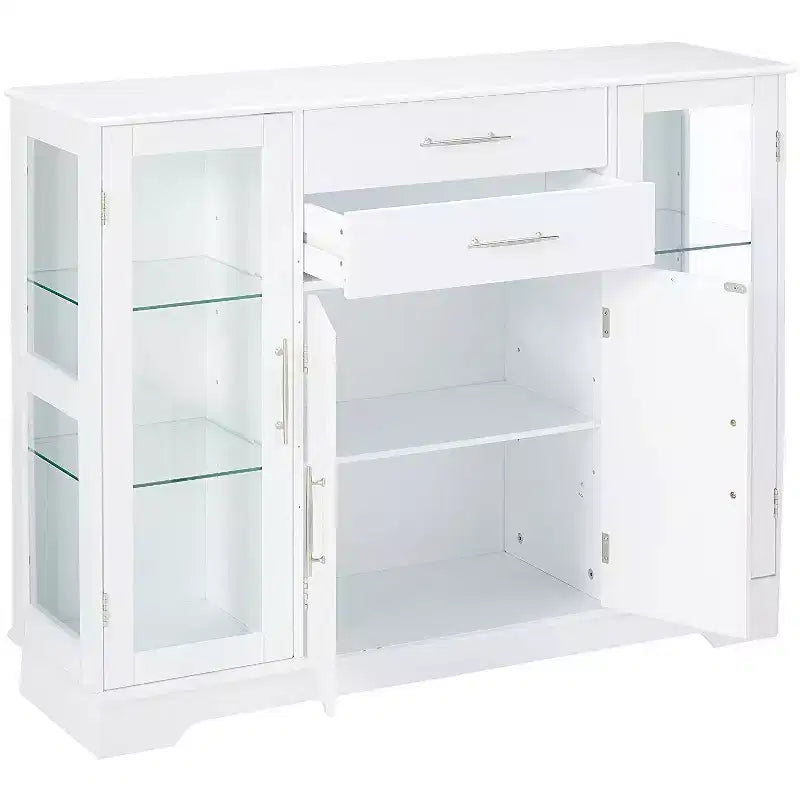 Mobile Buffet Contenitore da Cucina a 4 Ante con Ante in Vetro, Bianco
