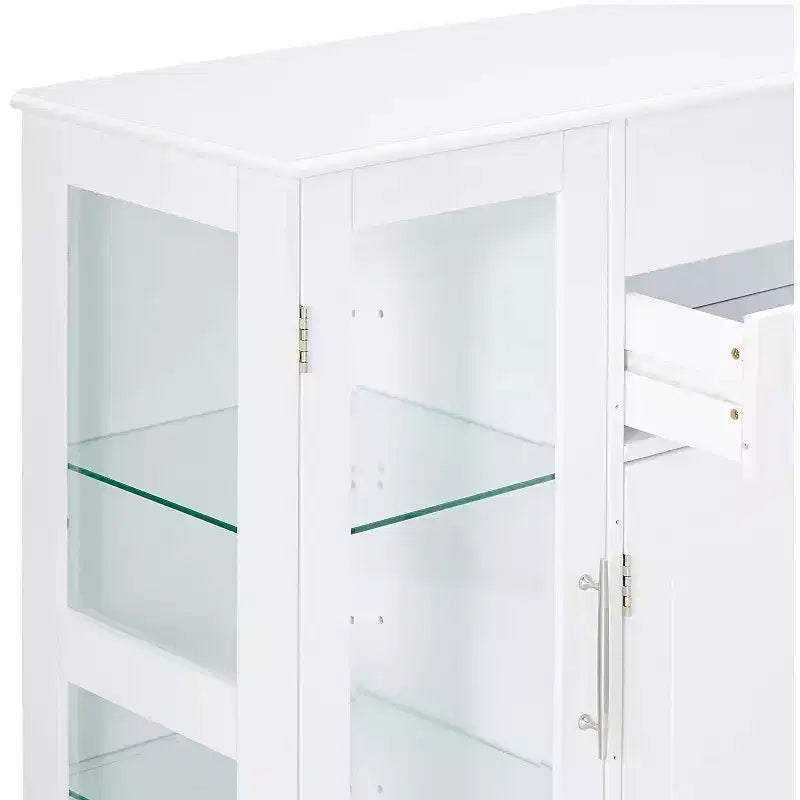 Mobile Buffet Contenitore da Cucina a 4 Ante con Ante in Vetro, Bianco
