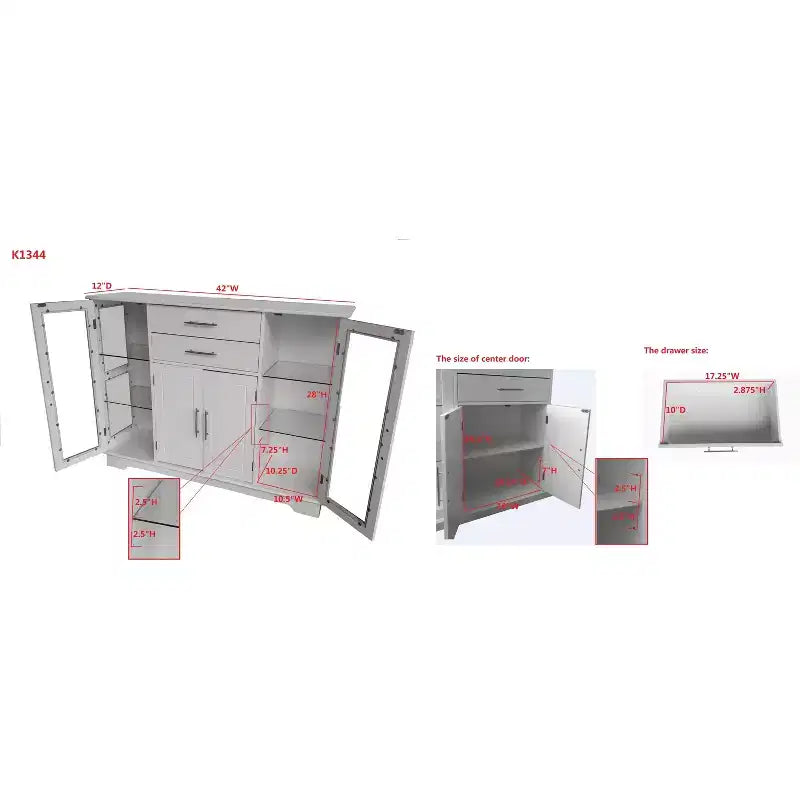 Mobile Buffet Contenitore da Cucina a 4 Ante con Ante in Vetro, Bianco