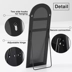 Specchio da terra grande ad arco 71x31 con cornice in laminato di legno, nero