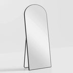 Specchio da terra grande ad arco 71x31 con cornice in laminato di legno, nero