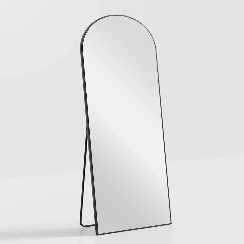 Specchio da terra grande ad arco 71x31 con cornice in laminato di legno, nero