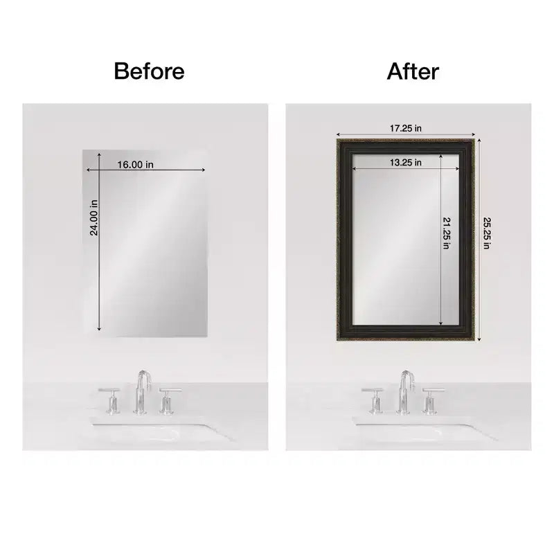Kit Cornice per Specchio da Bagno Adesiva - Completamente Assemblata, Specchio Non Incluso - Bordo Stretto Bronzo Accentuato