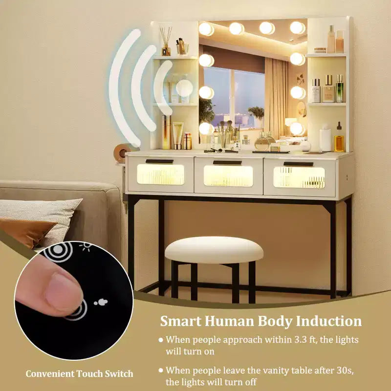 Toeletta Trucco con Specchio Hollywood e Luci LED