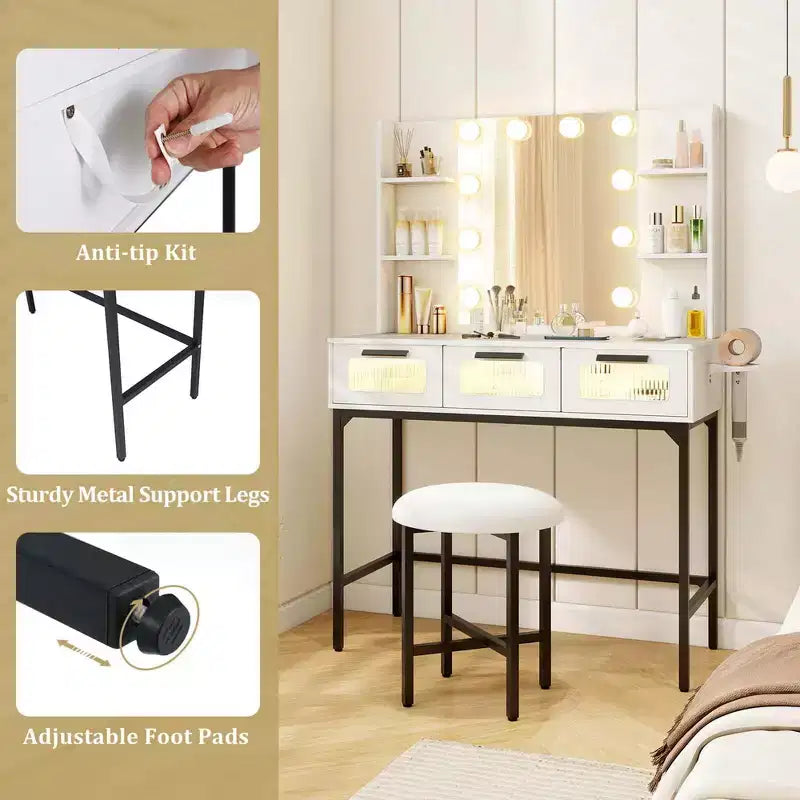 Toeletta Trucco con Specchio Hollywood e Luci LED