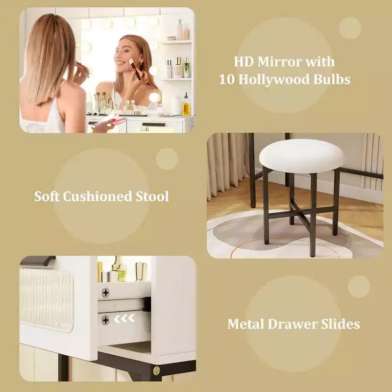 Toeletta Trucco con Specchio Hollywood e Luci LED