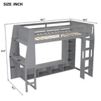 Letto a soppalco matrimoniale/full size con scrivania, luci a LED, mensole e appendiabiti