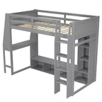 Letto a soppalco matrimoniale/full size con scrivania, luci a LED, mensole e appendiabiti