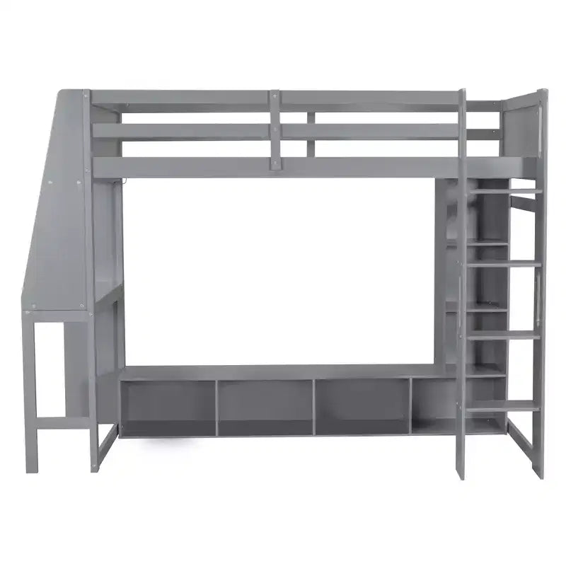 Letto a soppalco matrimoniale/full size con scrivania, luci a LED, mensole e appendiabiti