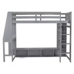 Letto a soppalco matrimoniale/full size con scrivania, luci a LED, mensole e appendiabiti