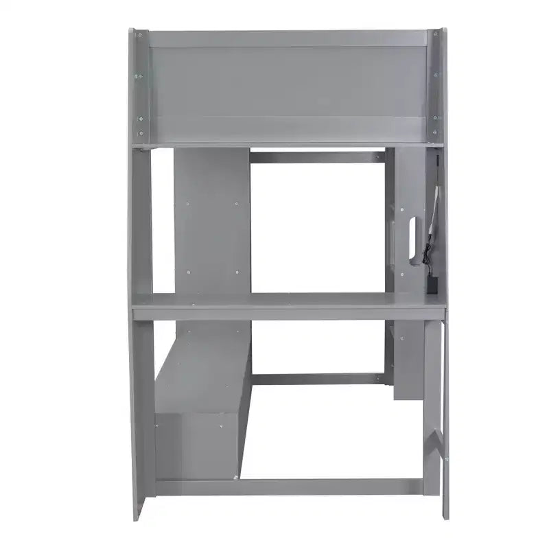 Letto a soppalco matrimoniale/full size con scrivania, luci a LED, mensole e appendiabiti