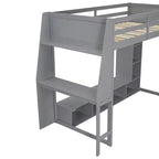 Letto a soppalco matrimoniale/full size con scrivania, luci a LED, mensole e appendiabiti