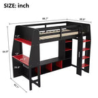 Letto a soppalco matrimoniale/full size con scrivania, luci a LED, mensole e appendiabiti