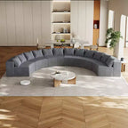 Divano Sezionale Curvo in Velluto a Coste con Cuscini – Design Modulare Semicircolare a 6 Moduli