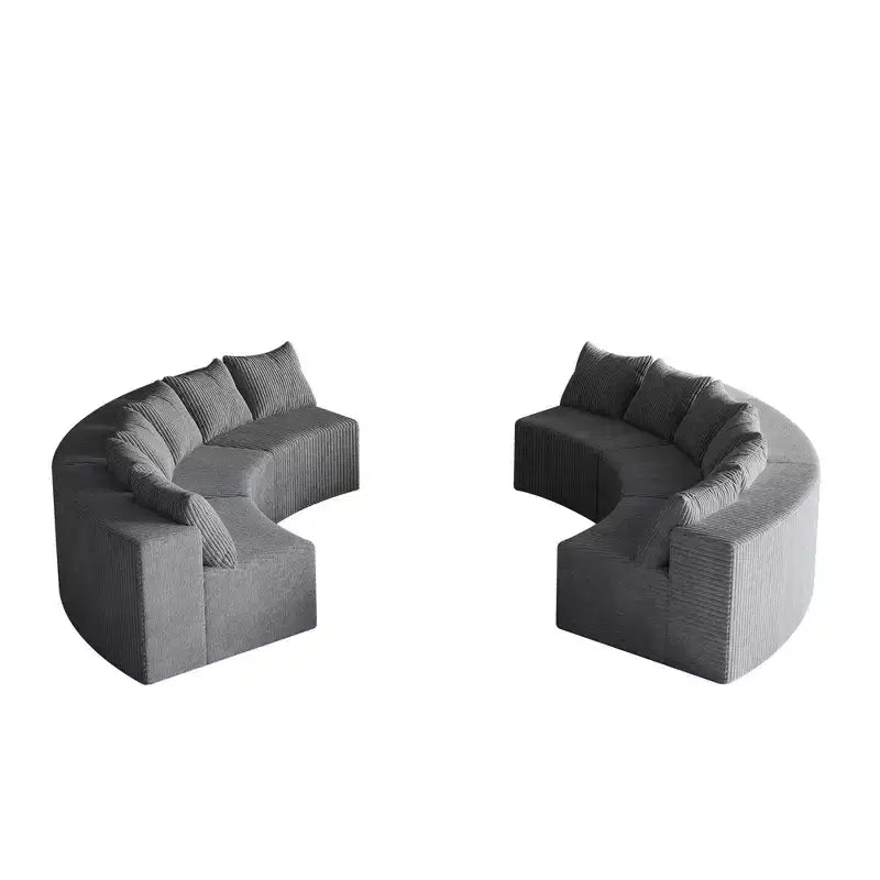 Divano Sezionale Curvo in Velluto a Coste con Cuscini – Design Modulare Semicircolare a 6 Moduli