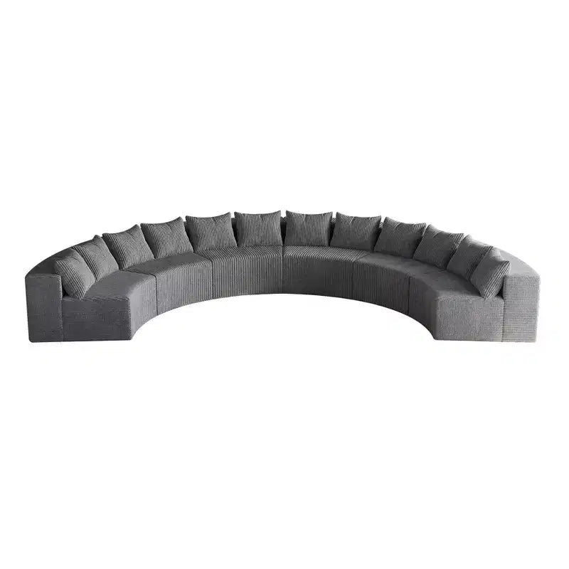 Divano Sezionale Curvo in Velluto a Coste con Cuscini – Design Modulare Semicircolare a 6 Moduli