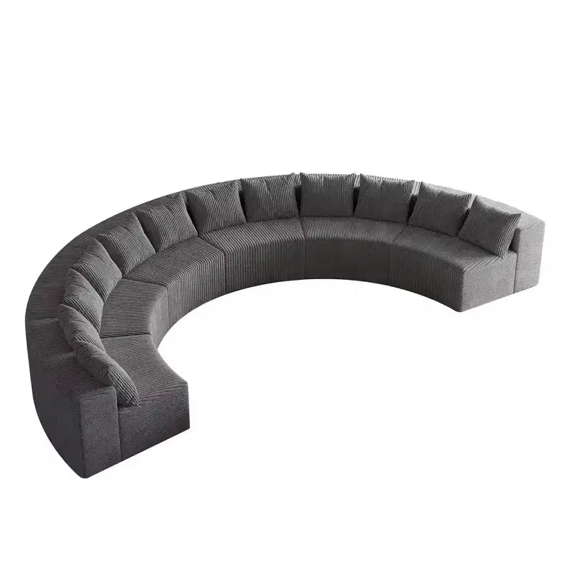Divano Sezionale Curvo in Velluto a Coste con Cuscini – Design Modulare Semicircolare a 6 Moduli