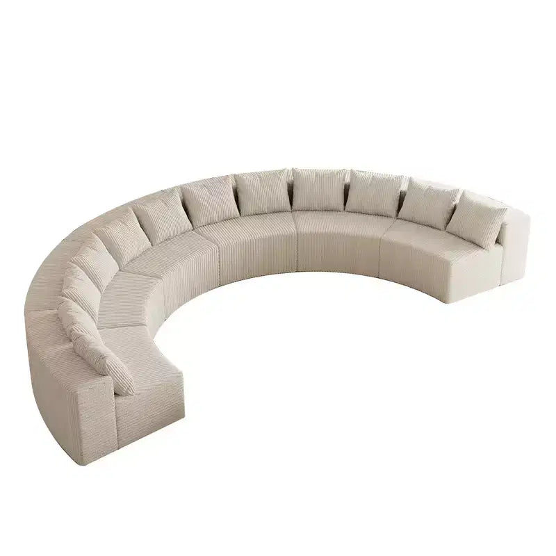 Divano Sezionale Curvo in Velluto a Coste con Cuscini – Design Modulare Semicircolare a 6 Moduli