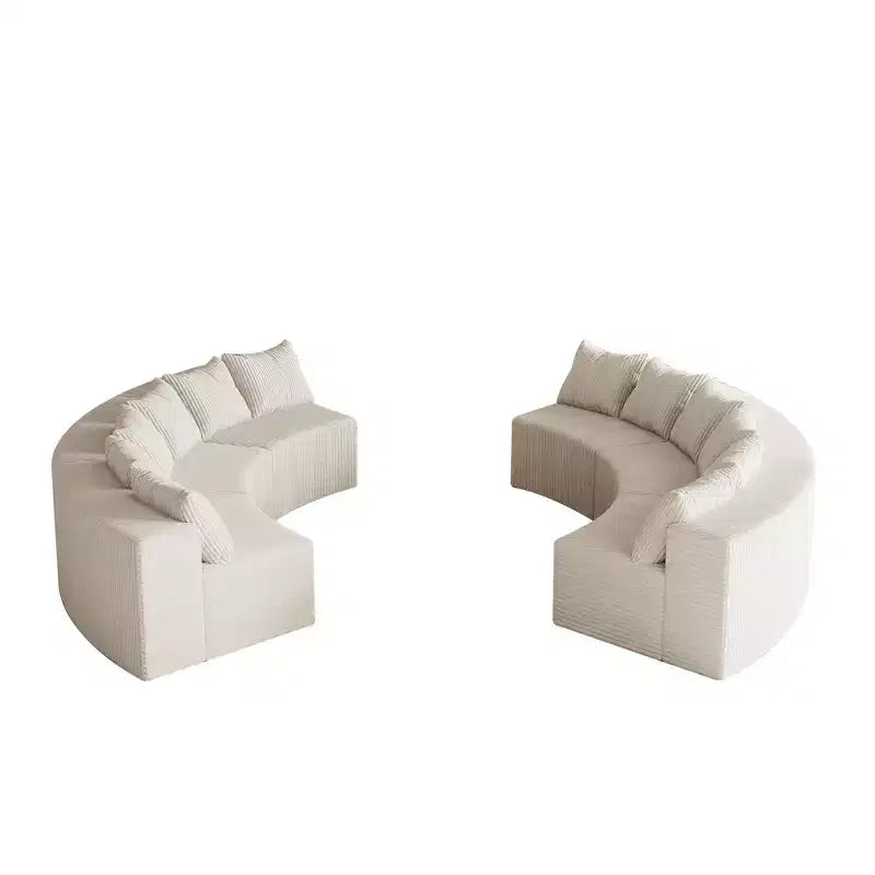 Divano Sezionale Curvo in Velluto a Coste con Cuscini – Design Modulare Semicircolare a 6 Moduli