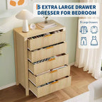 Cassettiera a 5 cassetti scanalata, comò sottile alto 114 cm per piccoli spazi, stile moderno rustico per camera da letto, cameretta, appartamento