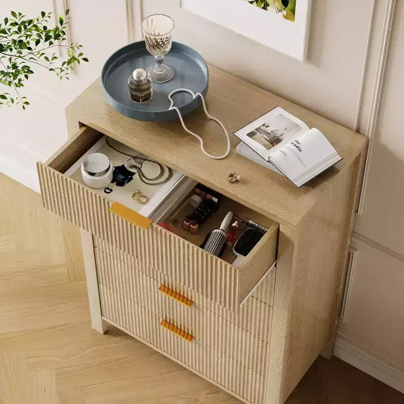 Cassettiera a 5 cassetti scanalata, comò sottile alto 114 cm per piccoli spazi, stile moderno rustico per camera da letto, cameretta, appartamento