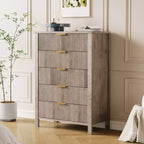 Cassettiera a 5 cassetti scanalata, comò sottile alto 114 cm per piccoli spazi, stile moderno rustico per camera da letto, cameretta, appartamento