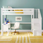 Letto a soppalco alto singolo con scrivania e scala