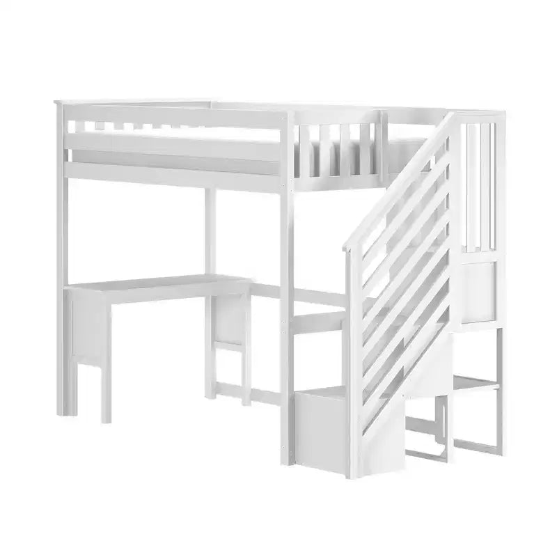 Letto a soppalco alto singolo con scrivania e scala