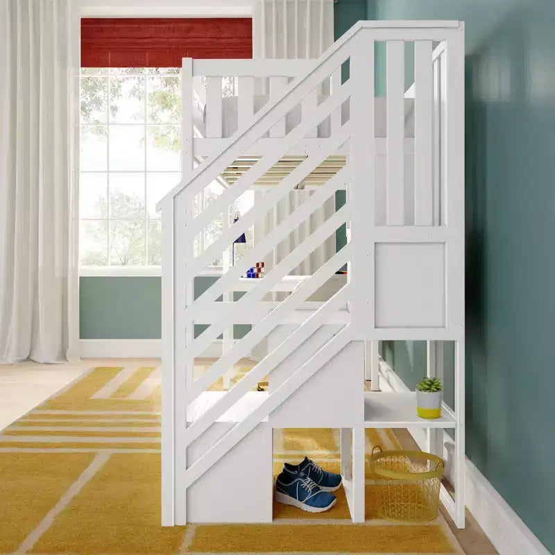 Letto a soppalco alto singolo con scrivania e scala