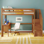 Letto a soppalco alto singolo con scrivania e scala