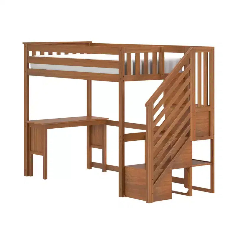 Letto a soppalco alto singolo con scrivania e scala