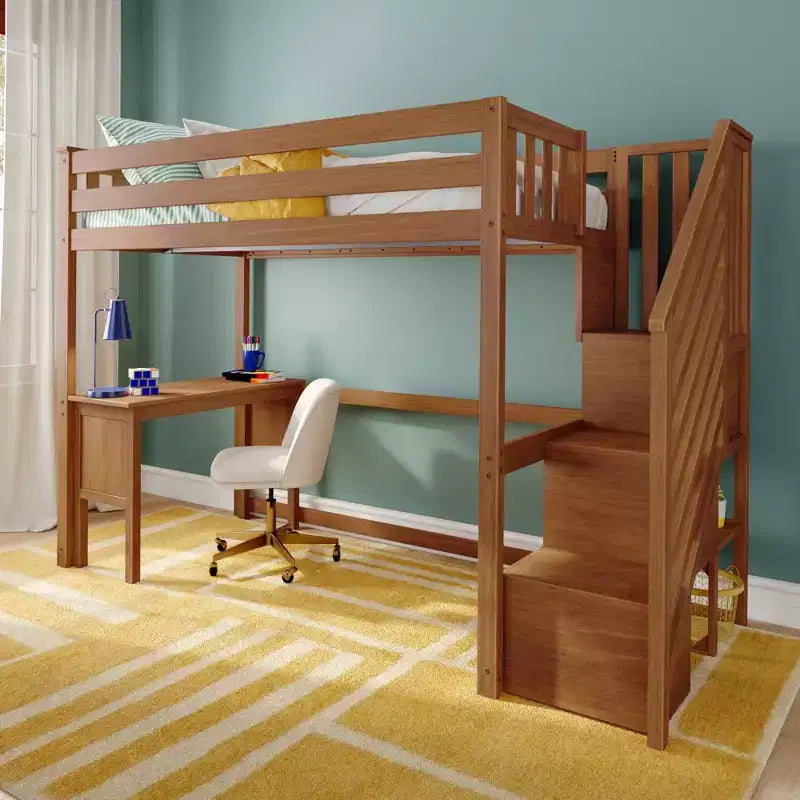 Letto a soppalco alto singolo con scrivania e scala