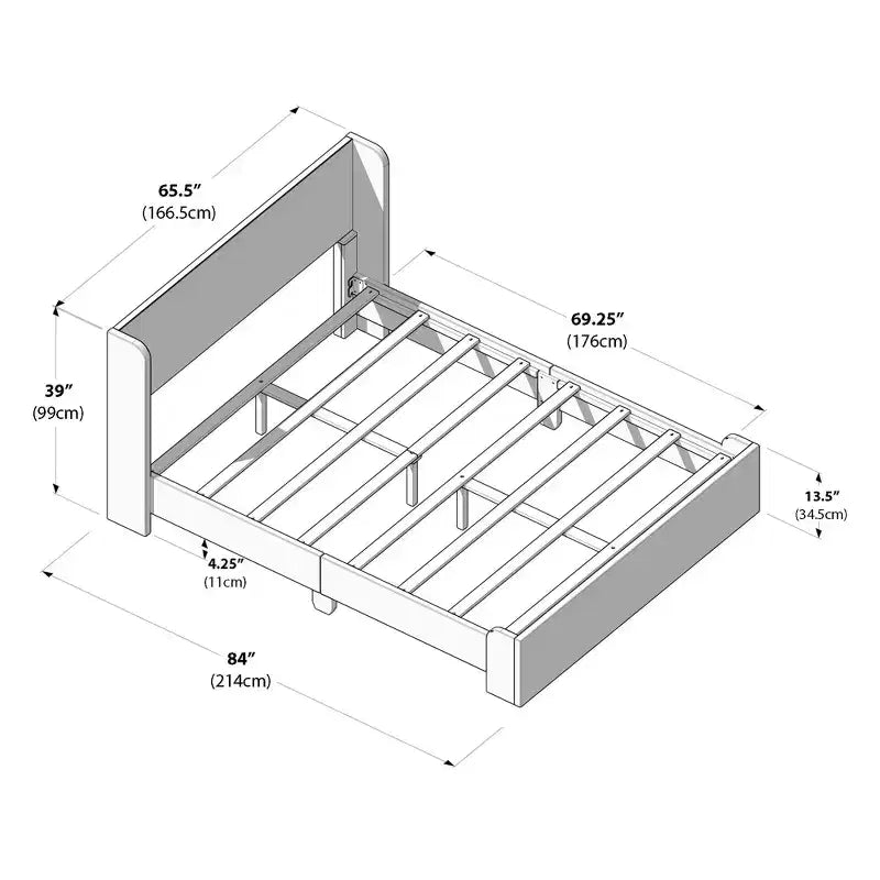 Struttura letto imbottita queen-size con piattaforma