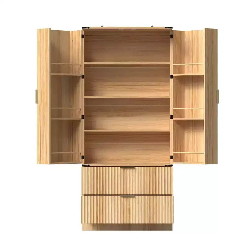 Dispensa da cucina con ante magnetiche effetto legno, ripiani regolabili e cassetti