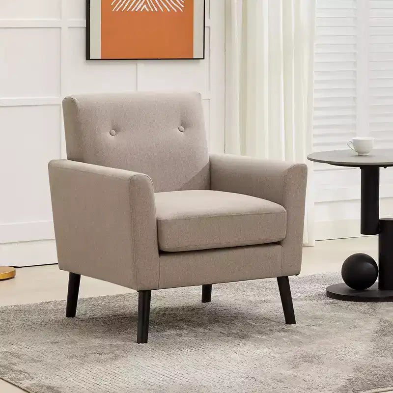 Poltrona accent imbottita in lino con schienale ad ala