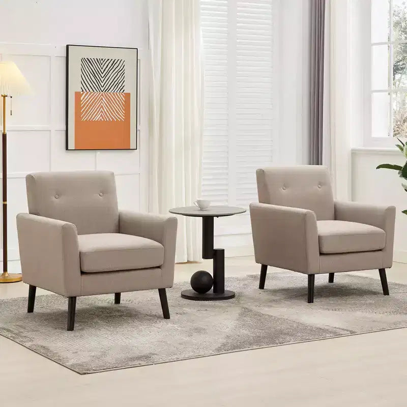 Poltrona accent imbottita in lino con schienale ad ala