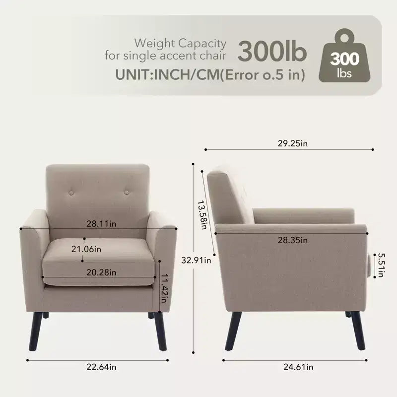 Poltrona accent imbottita in lino con schienale ad ala