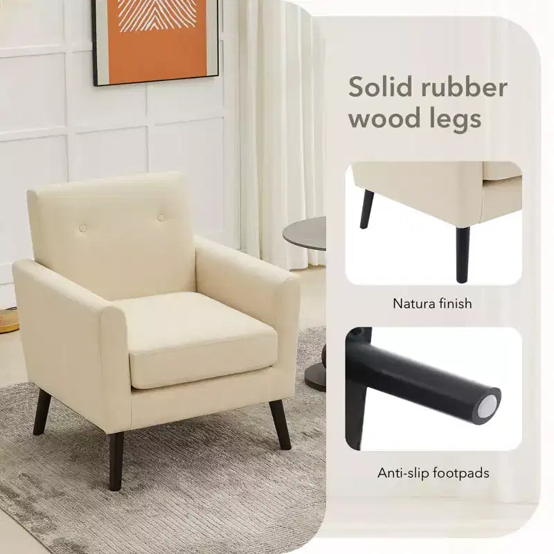 Poltrona accent imbottita in lino con schienale ad ala