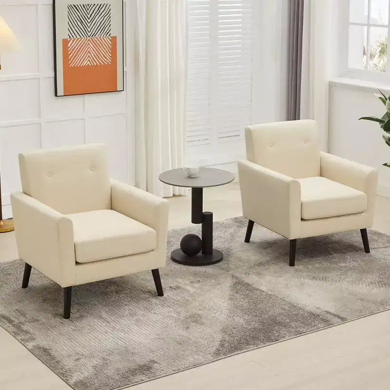 Poltrona accent imbottita in lino con schienale ad ala