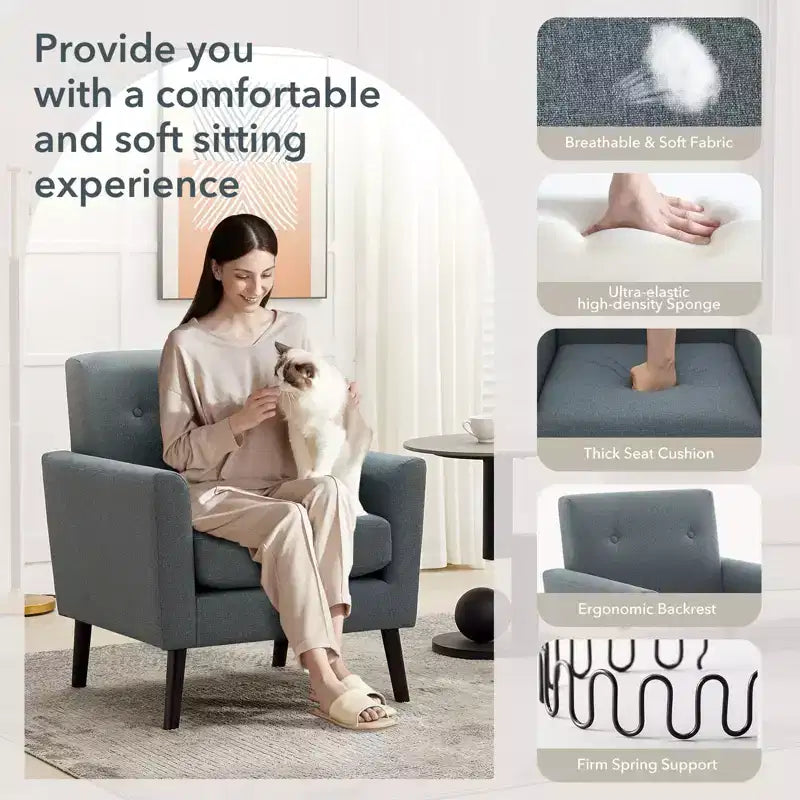 Poltrona accent imbottita in lino con schienale ad ala