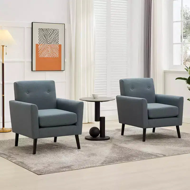 Poltrona accent imbottita in lino con schienale ad ala
