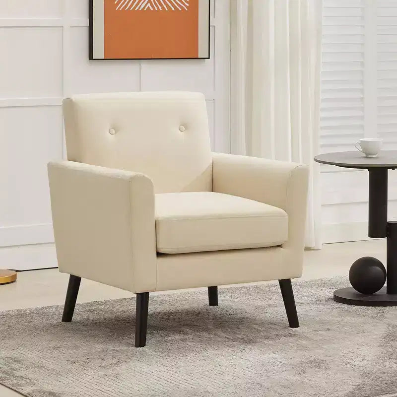 Poltrona accent imbottita in lino con schienale ad ala