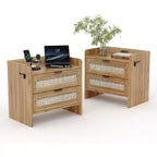 Set di 2 comodini in vimini con stazione di ricarica Type-C e 2 cassetti