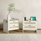 Set di 2 comodini in vimini con stazione di ricarica Type-C e 2 cassetti