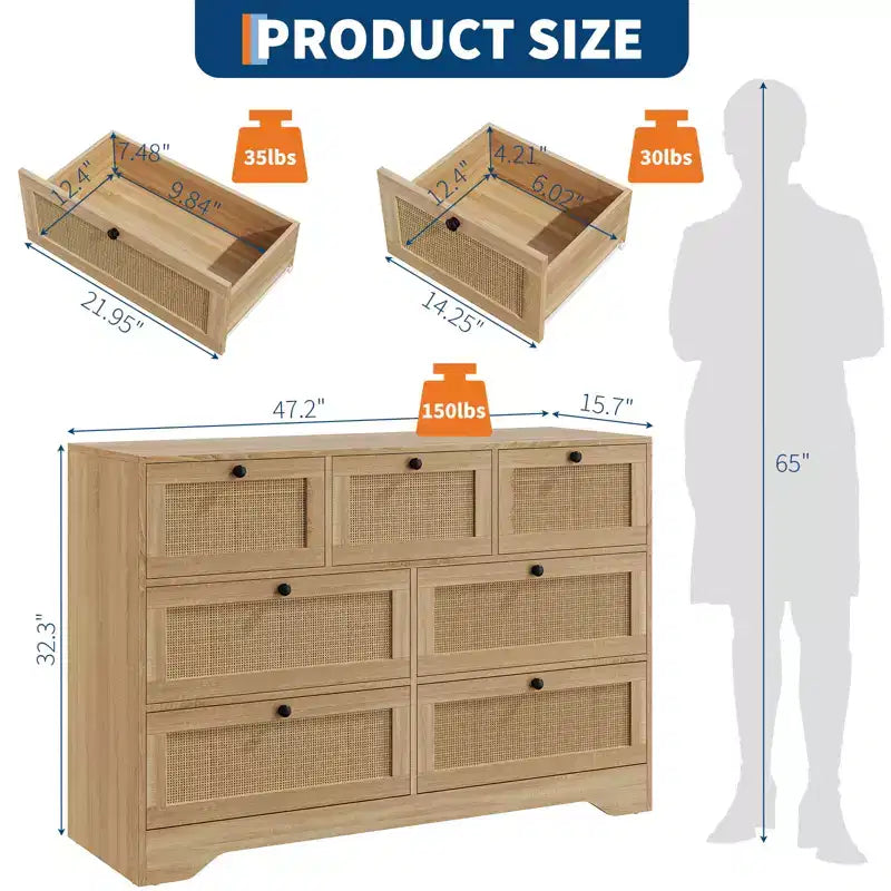 Cassettiera a 7 cassetti in legno MDF