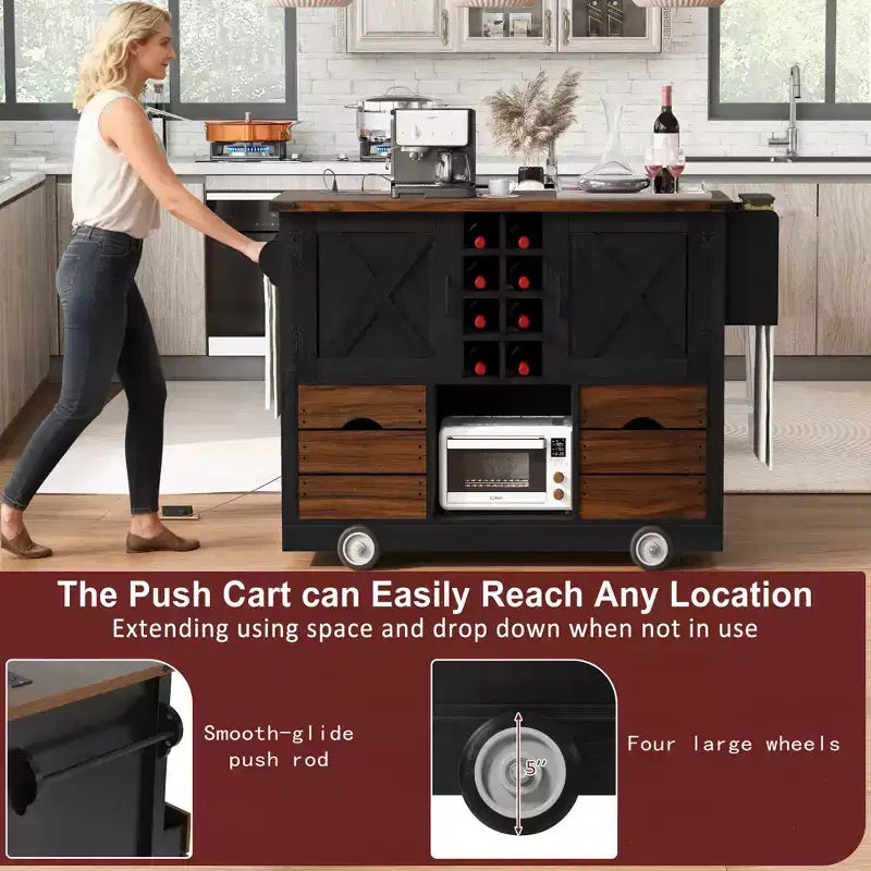Isola da cucina con anta a ribalta e presa di corrente, armadio contenitore con 2 ante, 2 cassetti e organizer da piano di lavoro