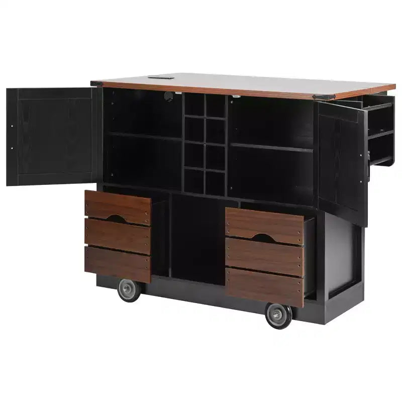 Isola da cucina con anta a ribalta e presa di corrente, armadio contenitore con 2 ante, 2 cassetti e organizer da piano di lavoro